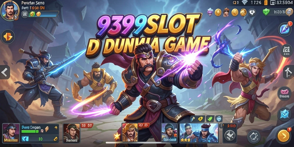 Tampilan aksi seru dalam 9399SLOT, memperlihatkan pertarungan sengit antar karakter.
