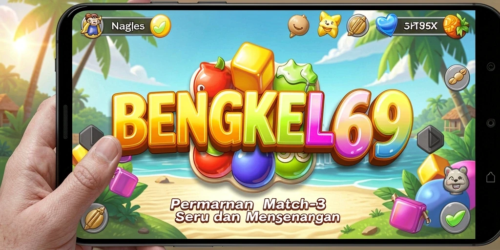 Tangkapan layar gameplay BENGKEL69 menampilkan keseruan permainan Match-3.