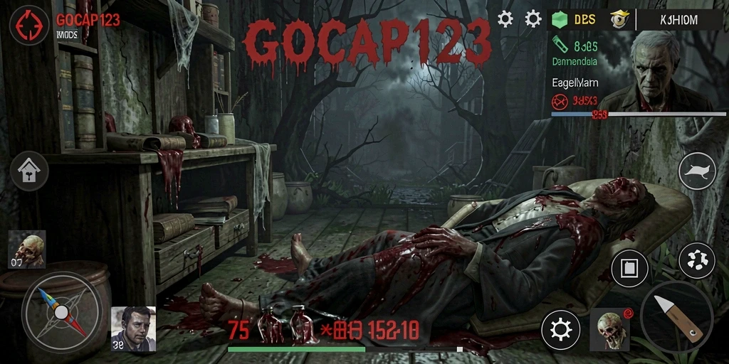 Tangkapan layar GOCAP123 menunjukkan suasana menegangkan saat menjelajahi lokasi menyeramkan.