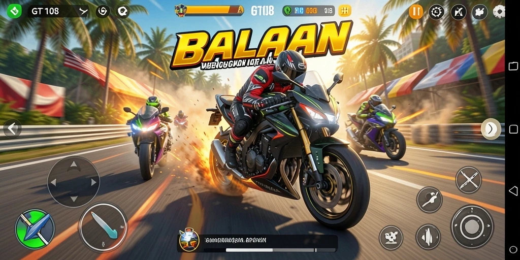 Tampilan gameplay balapan motor yang menegangkan dan seru.