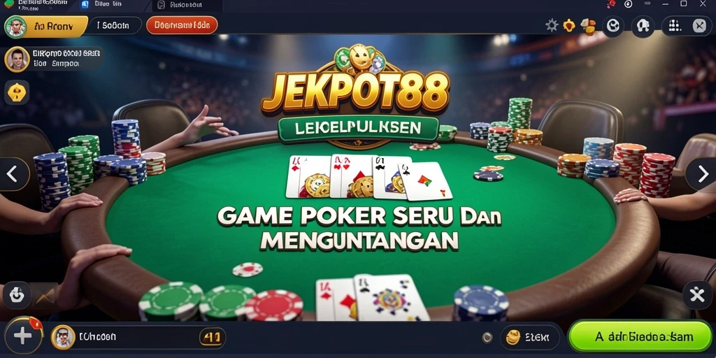 Screenshot utama JEKPOT88 menampilkan gameplay Poker yang mengasyikkan.