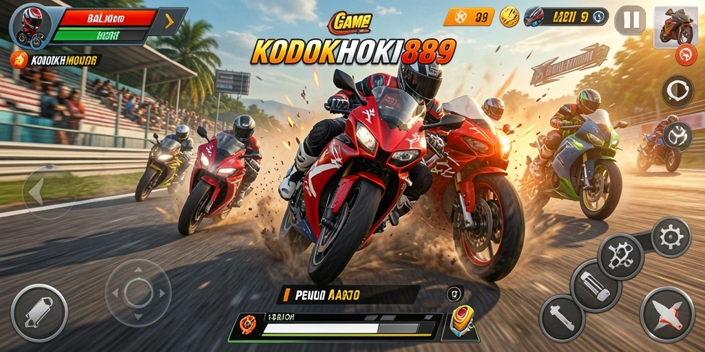 Gameplay seru KODOKHOKI889 dengan balapan motor yang mendebarkan.